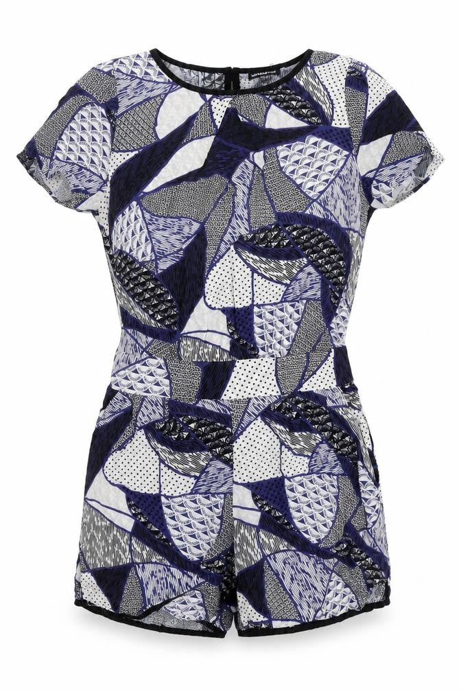 Front view of Warehouse Women’s Multicoloured Geometric Viscose Playsuit UK 10
