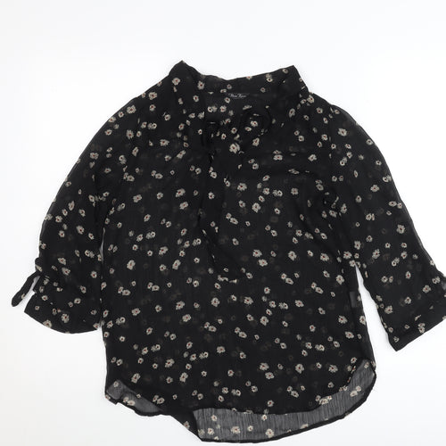 Marina Kaneva Womens Black Floral Chiffon Blouse Size 12