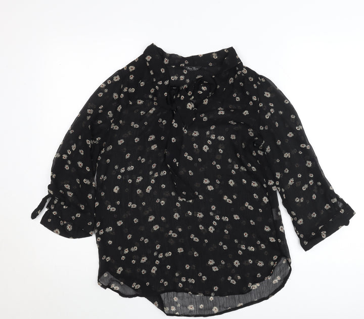 Marina Kaneva Womens Black Floral Chiffon Blouse Size 12