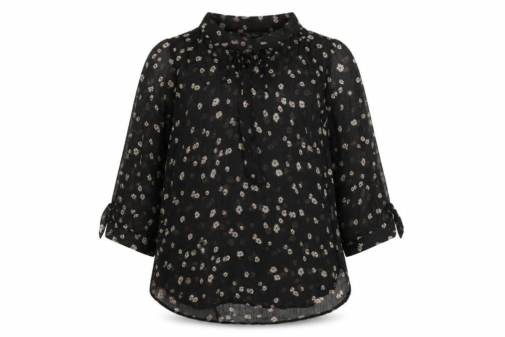 Marina Kaneva Womens Black Floral Chiffon Blouse Size 12
