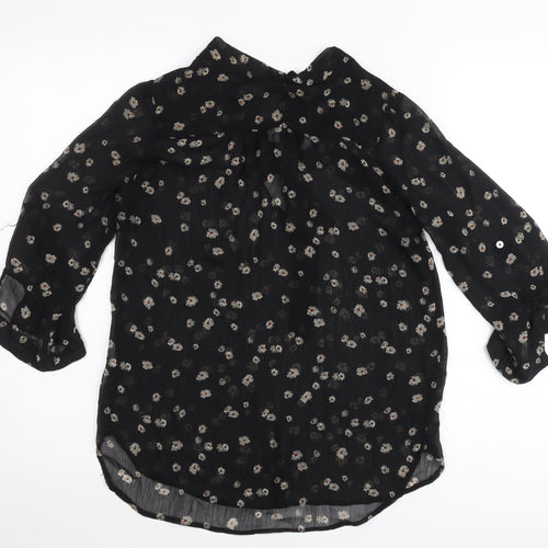 Marina Kaneva Womens Black Floral Chiffon Blouse Size 12