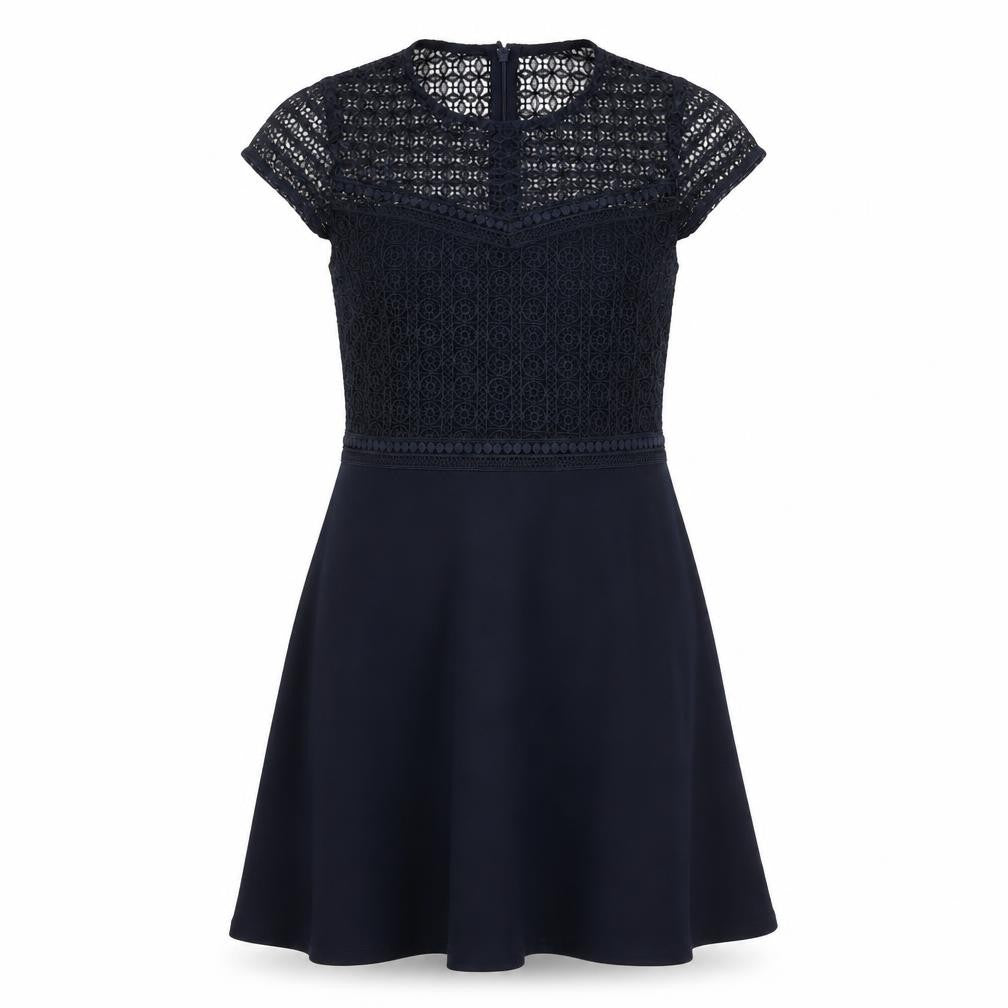 H&M Women’s Black Lace A-Line Dress Size 8 Short Sleeve Knee Length