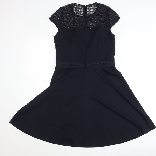 H&M Women’s Black Lace A-Line Dress Size 8 Short Sleeve Knee Length
