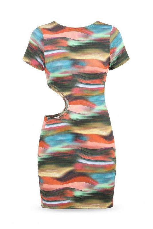 Front view of PRETTYLITTLETHING Women’s Multicoloured Bodycon Mini Dress UK 4