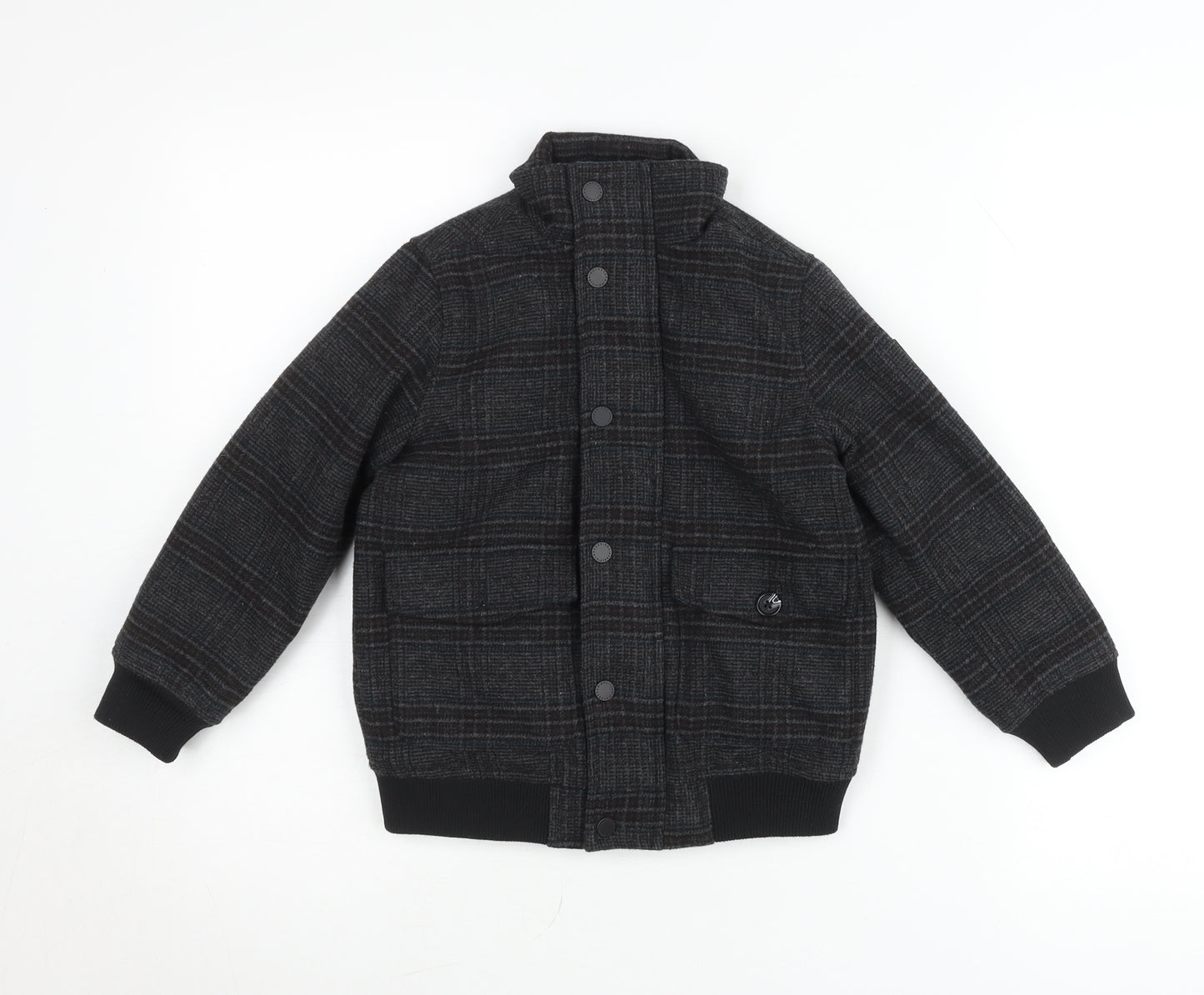 Next Boys Grey Plaid Wool Blend Bomber Jacket 6 Years Autumn Winter