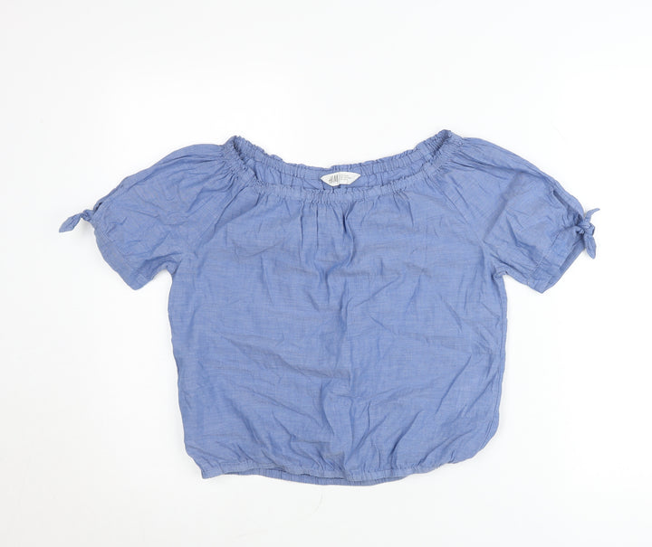 H&M Teens Blue Cotton Off Shoulder Blouse Size 14 Short Sleeve