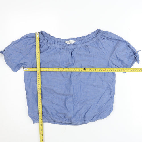 H&M Teens Blue Cotton Off Shoulder Blouse Size 14 Short Sleeve