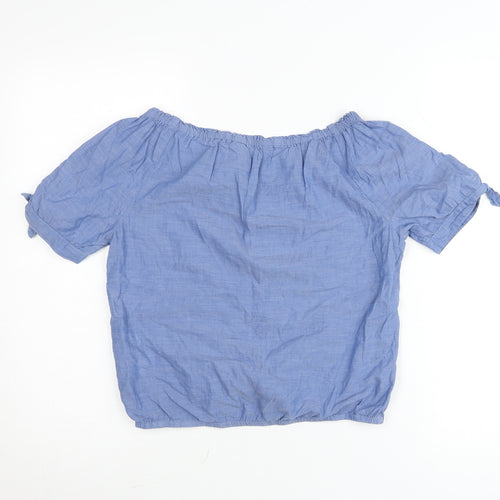 H&M Teens Blue Cotton Off Shoulder Blouse Size 14 Short Sleeve