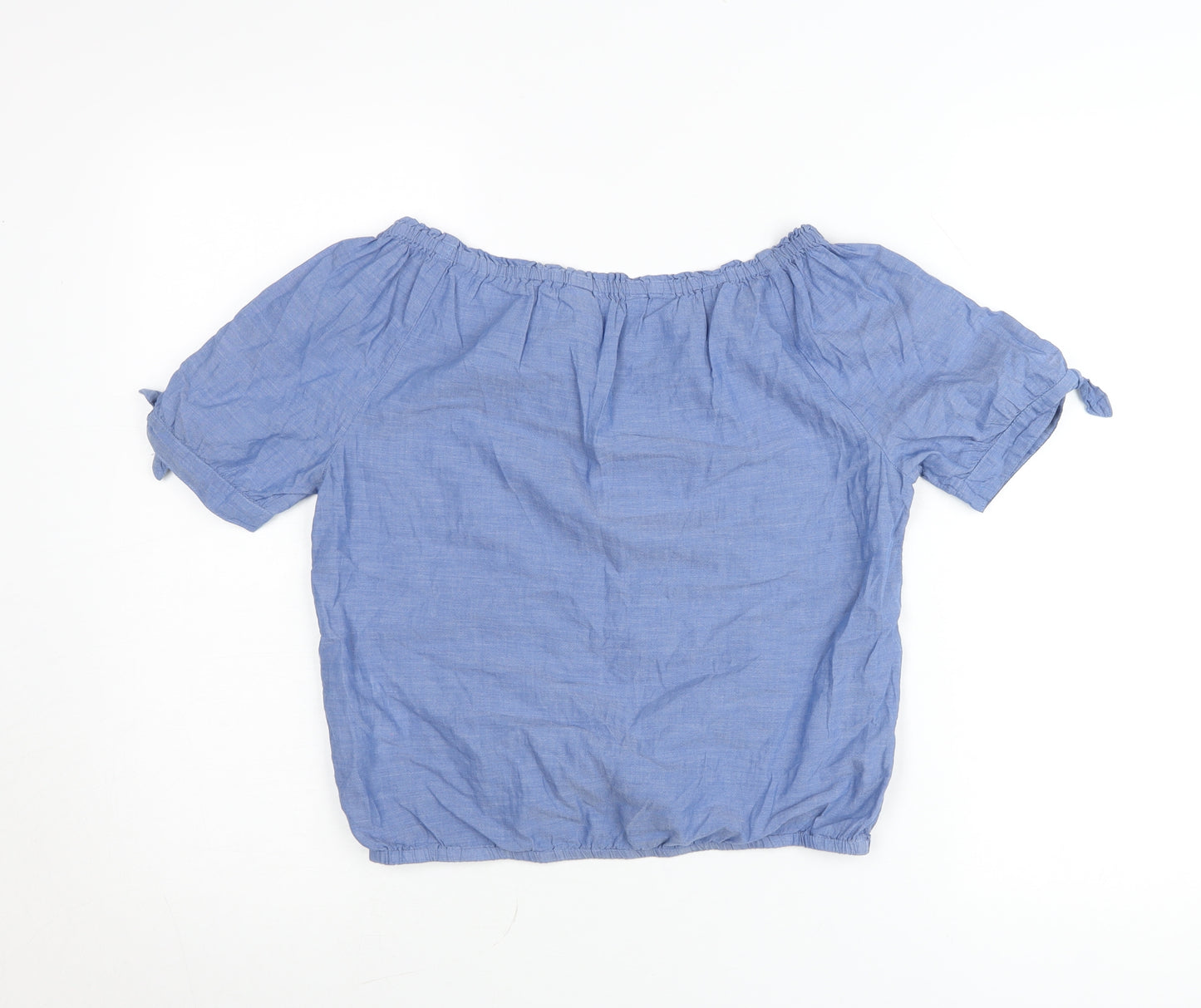 H&M Teens Blue Cotton Off Shoulder Blouse Size 14 Short Sleeve