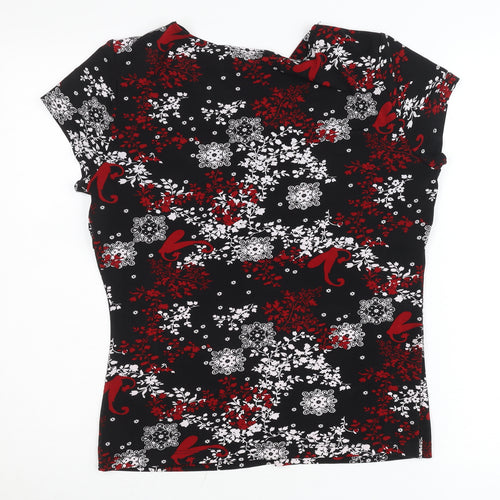 Perseption Concept Women's Black Red Floral V-Neck Tunic Blouse L