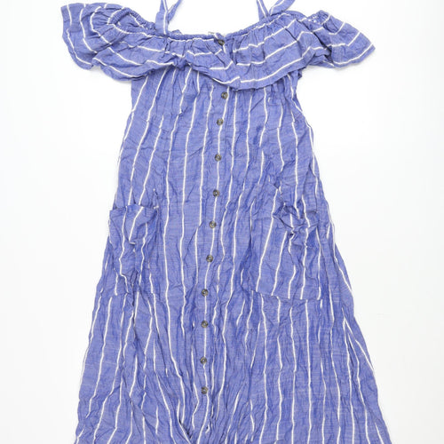 Next Women Blue Striped A-Line Beachwear Dress Size 10 Summer Casual