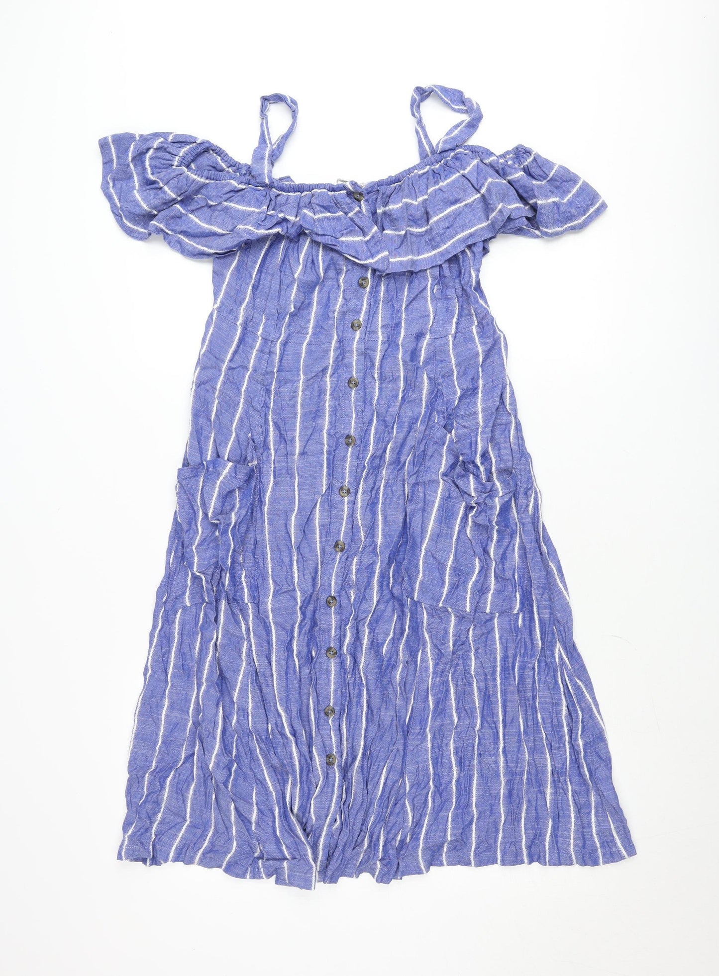 Next Women Blue Striped A-Line Beachwear Dress Size 10 Summer Casual