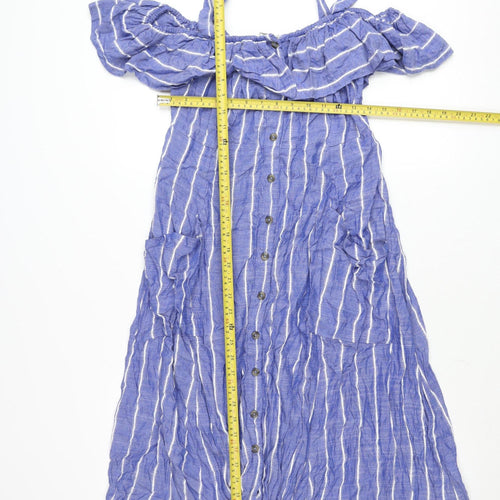 Next Women Blue Striped A-Line Beachwear Dress Size 10 Summer Casual