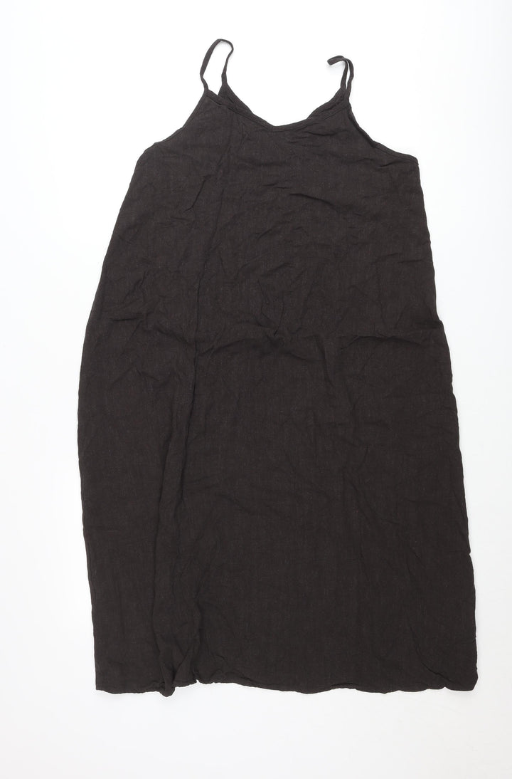 Primark Women’s Black Midi Slip Dress Size 12 V-Neck Sleeveless