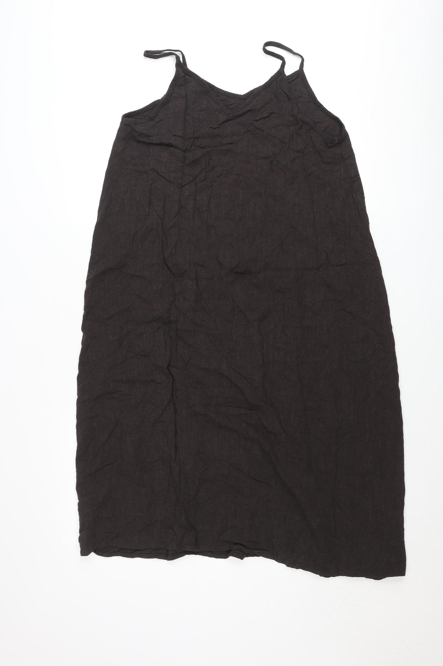 Primark Women’s Black Midi Slip Dress Size 12 V-Neck Sleeveless