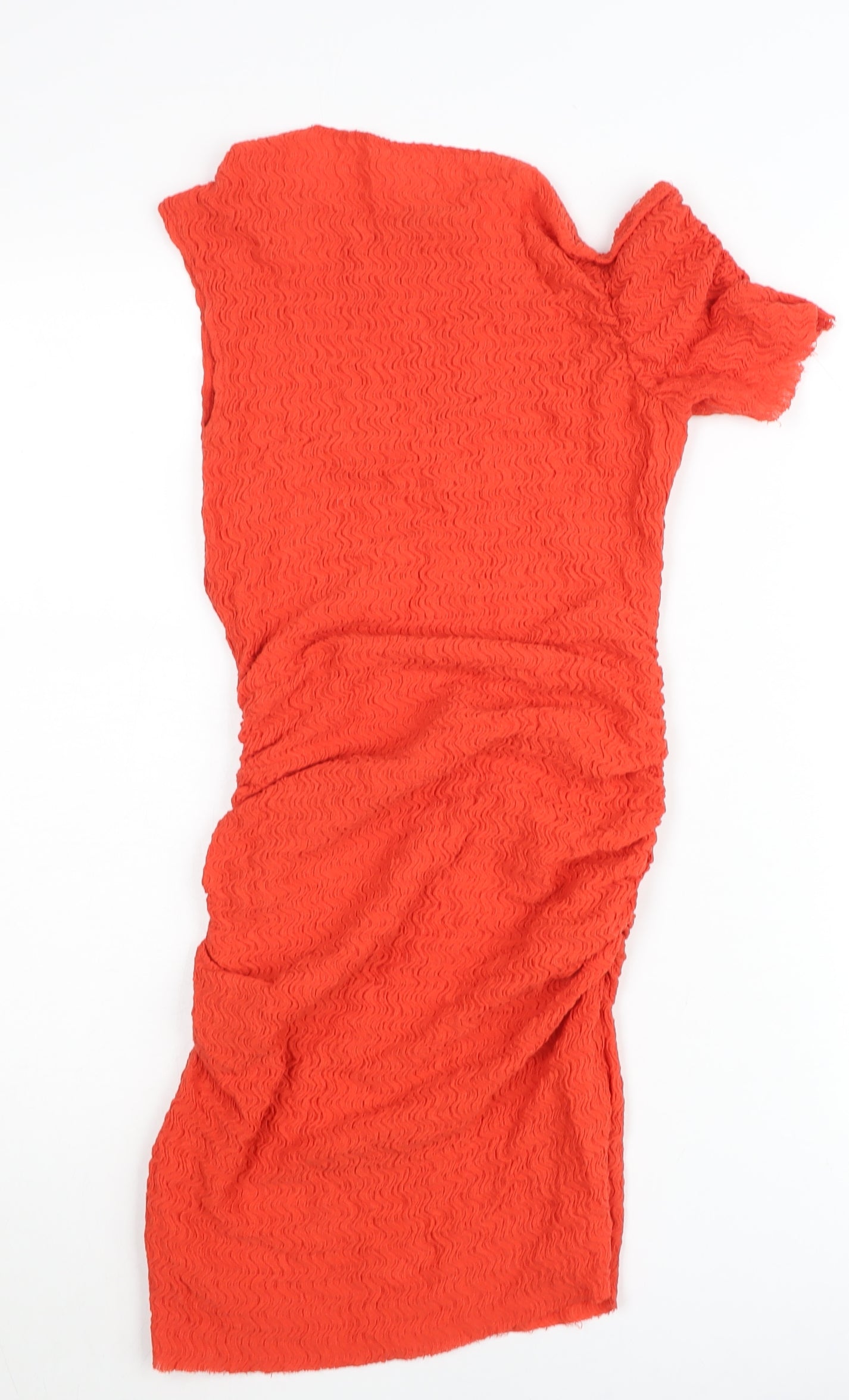 Zara Women Red Bodycon Midi Dress Size 12 Ruched Party