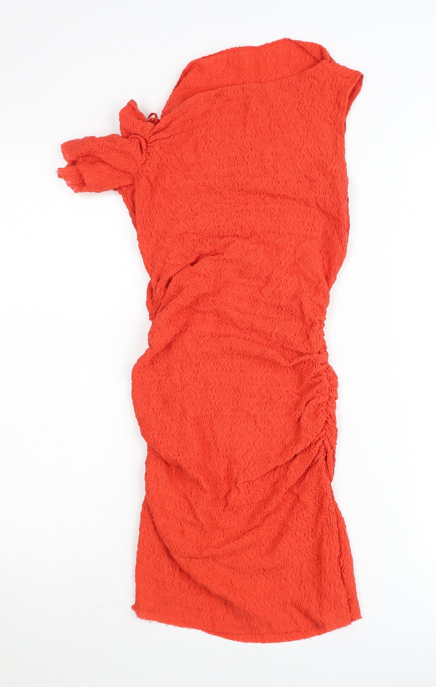 Zara Women Red Bodycon Midi Dress Size 12 Ruched Party