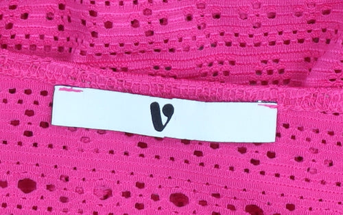 Very Womens Pink Crochet Cotton Tunic Blouse Size 14 V-Neck Flutter Sleeve