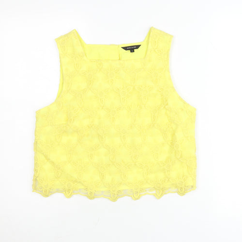 River Island Womens Yellow Lace Floral Cropped Sleeveless Blouse Size 12