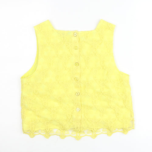 River Island Womens Yellow Lace Floral Cropped Sleeveless Blouse Size 12