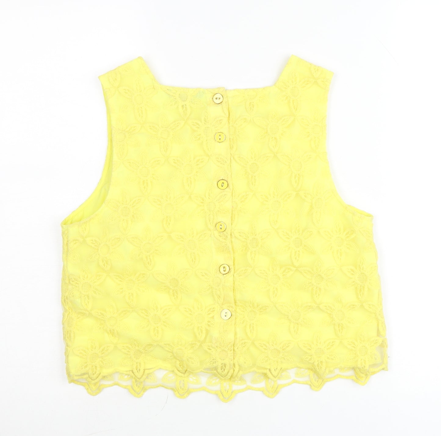 River Island Womens Yellow Lace Floral Cropped Sleeveless Blouse Size 12