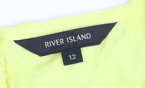 River Island Womens Yellow Lace Floral Cropped Sleeveless Blouse Size 12