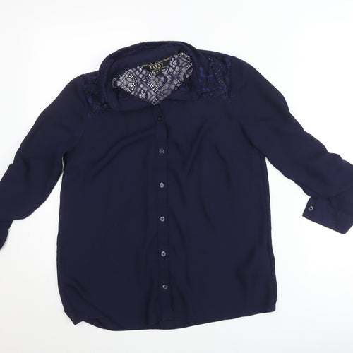 Lipsy London Women’s Blue Lace Detail Button-Up Shirt UK 8