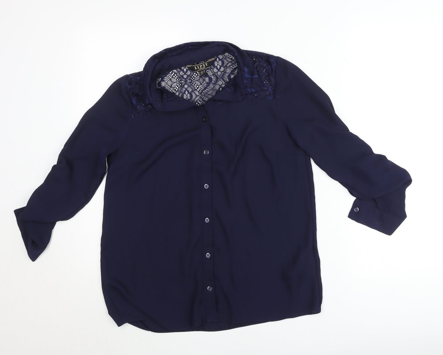 Lipsy London Women’s Blue Lace Detail Button-Up Shirt UK 8