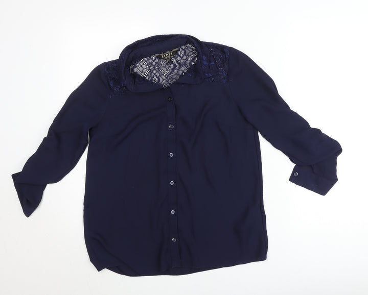 Lipsy London Women’s Blue Lace Detail Button-Up Shirt UK 8
