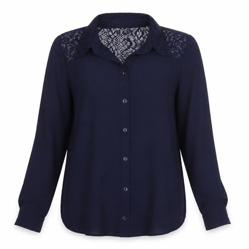 Lipsy London Women’s Blue Lace Detail Button-Up Shirt UK 8