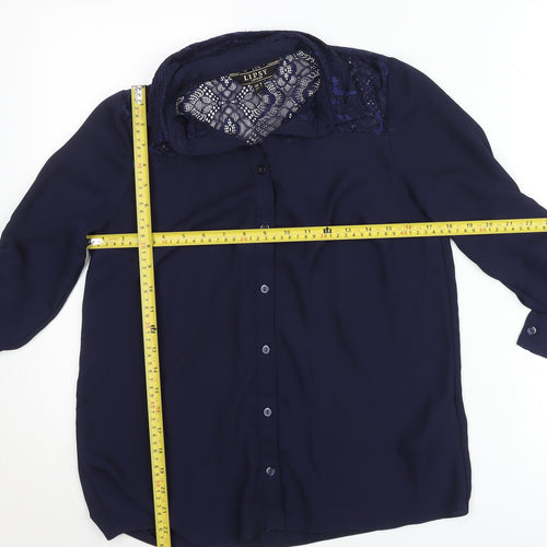Lipsy London Women’s Blue Lace Detail Button-Up Shirt UK 8