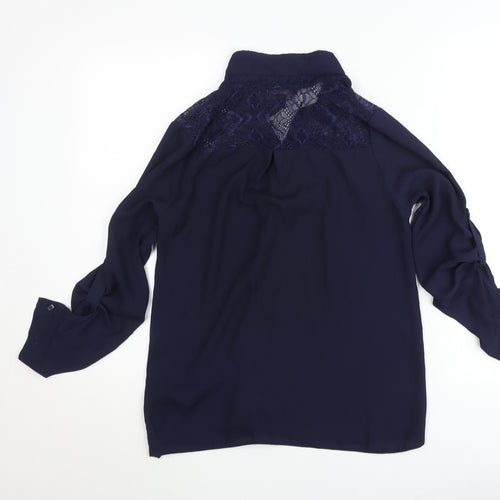Lipsy London Women’s Blue Lace Detail Button-Up Shirt UK 8
