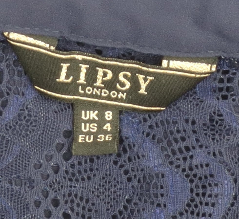 Lipsy London Women’s Blue Lace Detail Button-Up Shirt UK 8