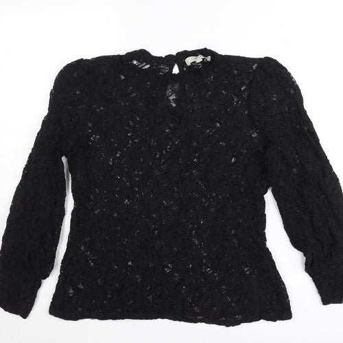 Oasis Women’s Black Lace Long Sleeve Blouse Size M Tunic Style