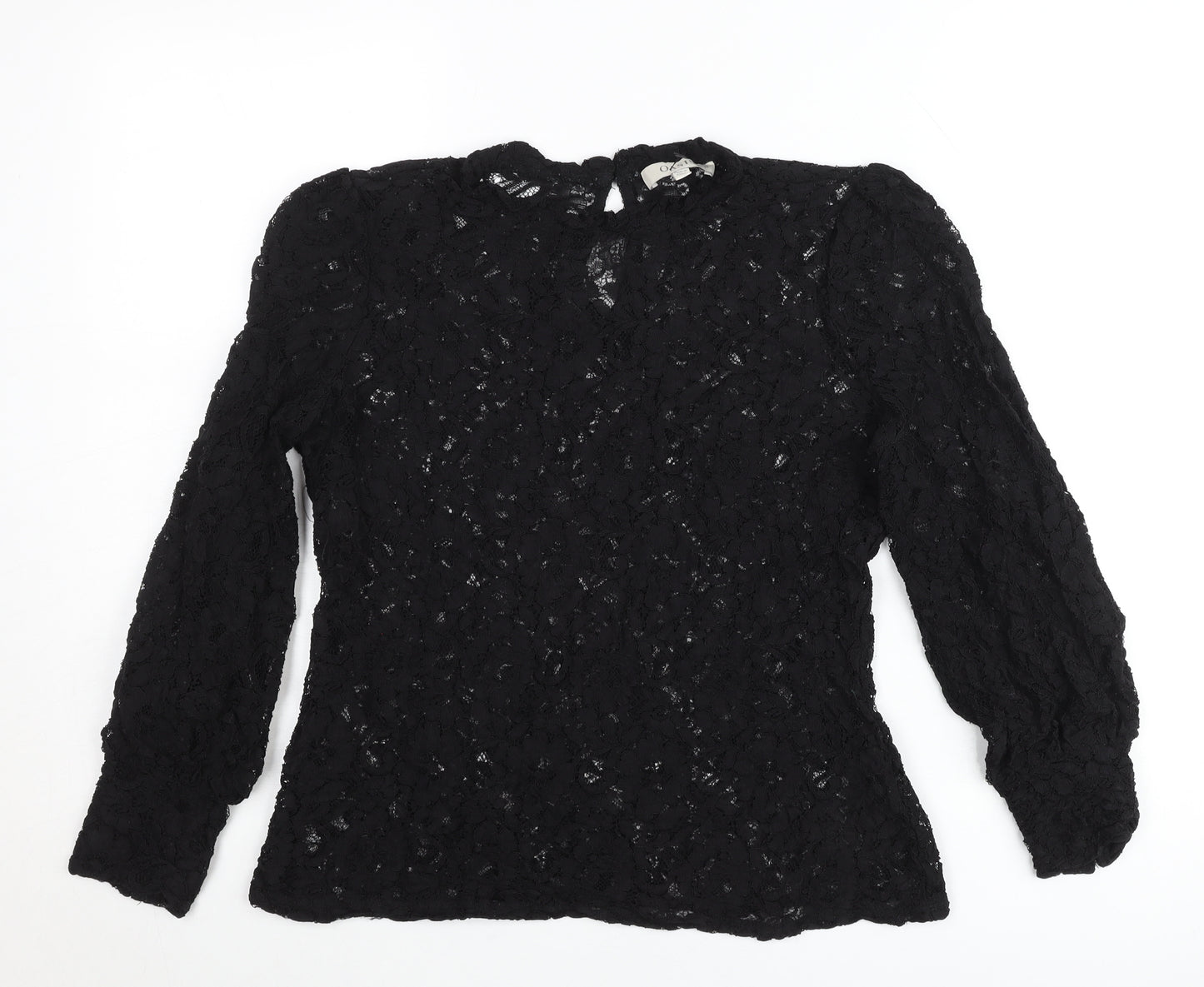 Oasis Women’s Black Lace Long Sleeve Blouse Size M Tunic Style