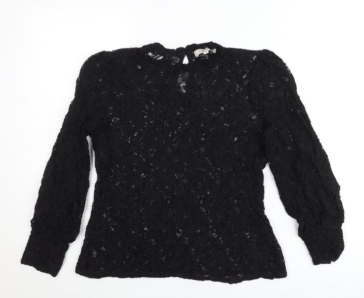 Oasis Women’s Black Lace Long Sleeve Blouse Size M Tunic Style
