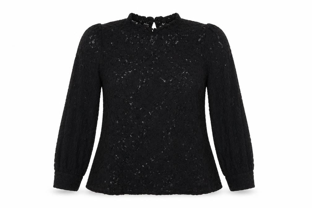 Oasis Women’s Black Lace Long Sleeve Blouse Size M Tunic Style