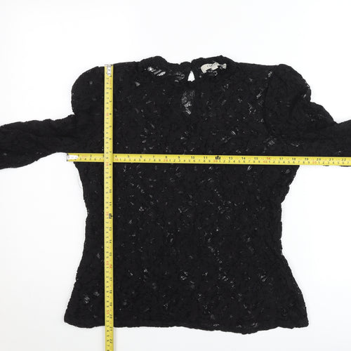 Oasis Women’s Black Lace Long Sleeve Blouse Size M Tunic Style