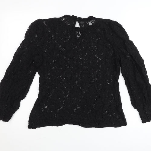 Oasis Women’s Black Lace Long Sleeve Blouse Size M Tunic Style