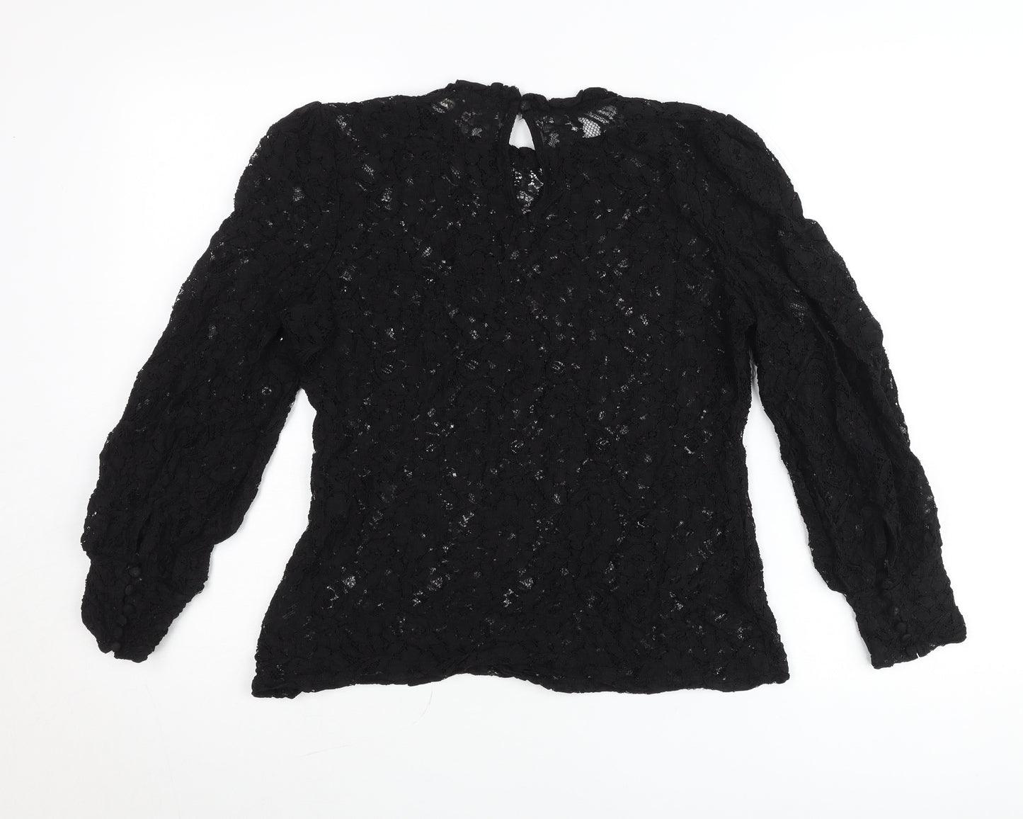 Oasis Women’s Black Lace Long Sleeve Blouse Size M Tunic Style