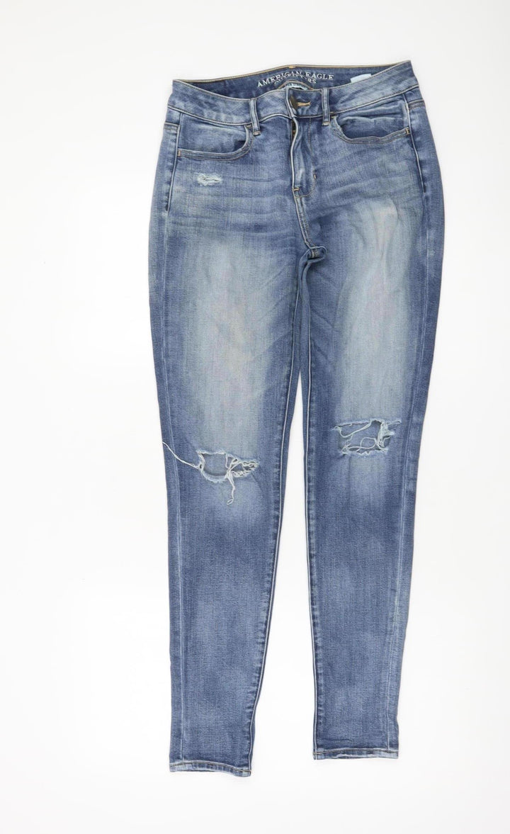 American Eagle Womens Blue Skinny Jeans Size 6 Distressed Denim