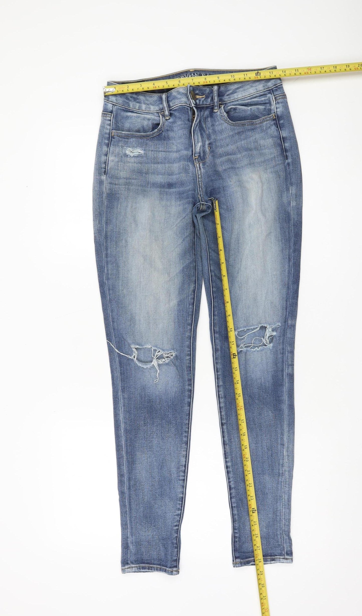 American Eagle Womens Blue Skinny Jeans Size 6 Distressed Denim