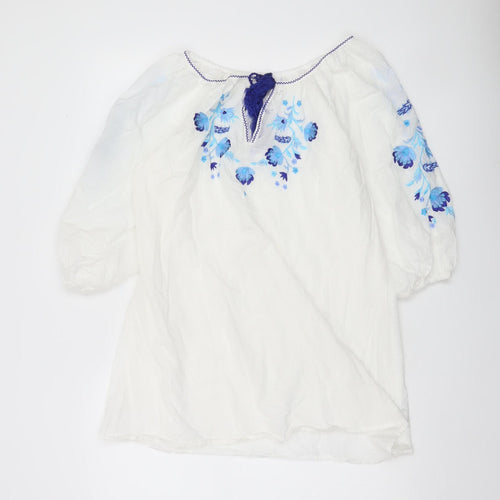 Dunnes Stores Women’s White Floral Embroidered Cotton Tunic Blouse Size 10