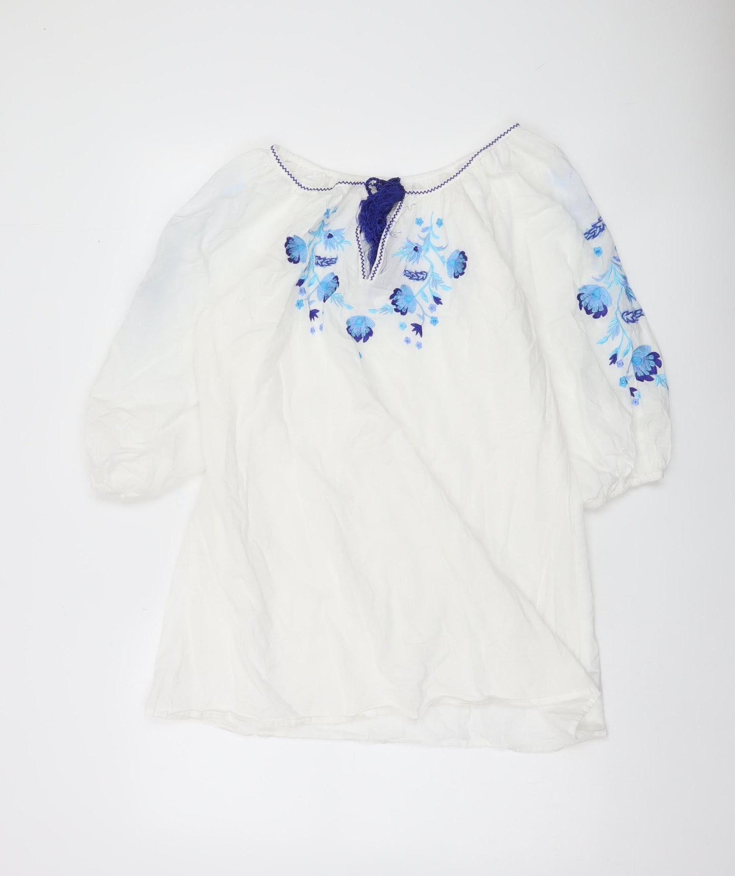 Dunnes Stores Women’s White Floral Embroidered Cotton Tunic Blouse Size 10