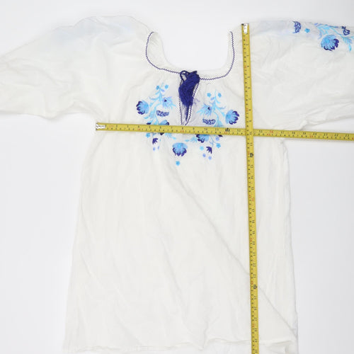 Dunnes Stores Women’s White Floral Embroidered Cotton Tunic Blouse Size 10