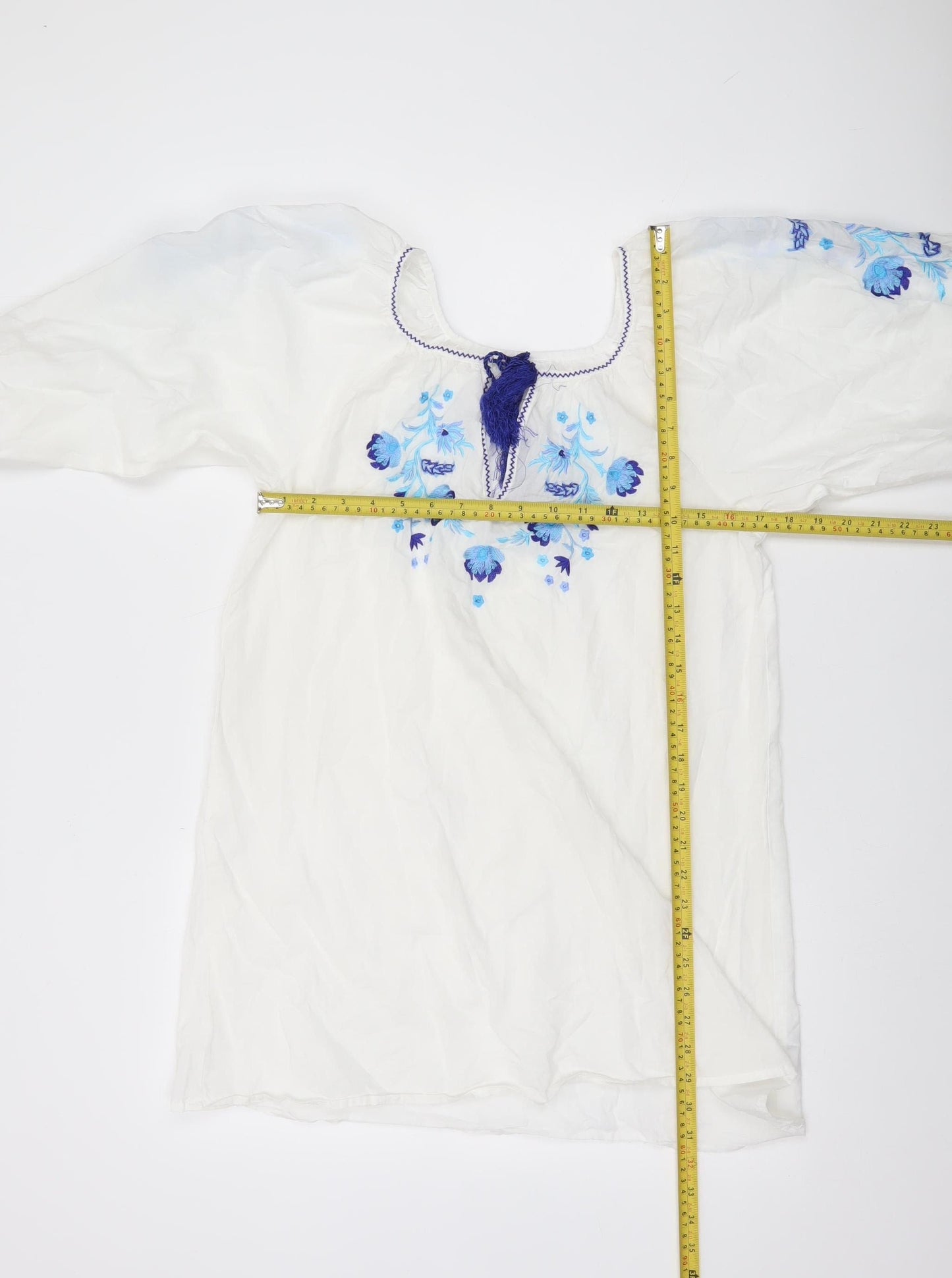 Dunnes Stores Women’s White Floral Embroidered Cotton Tunic Blouse Size 10