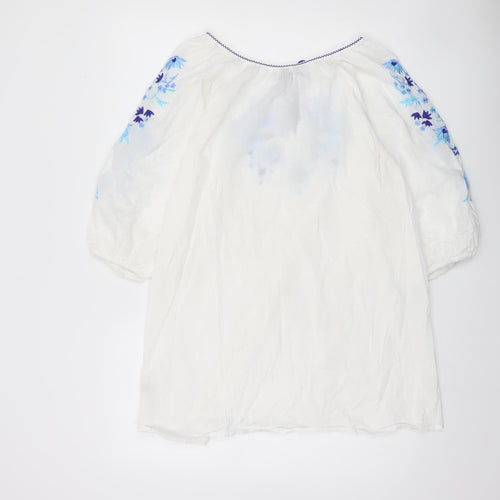 Dunnes Stores Women’s White Floral Embroidered Cotton Tunic Blouse Size 10