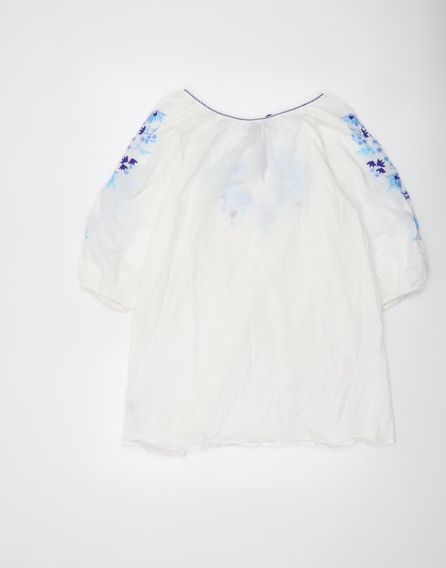 Dunnes Stores Women’s White Floral Embroidered Cotton Tunic Blouse Size 10