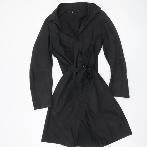 +J Womens Black Trench Coat Belted Mid Length Size M