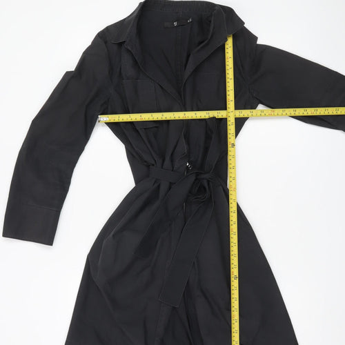 +J Womens Black Trench Coat Belted Mid Length Size M
